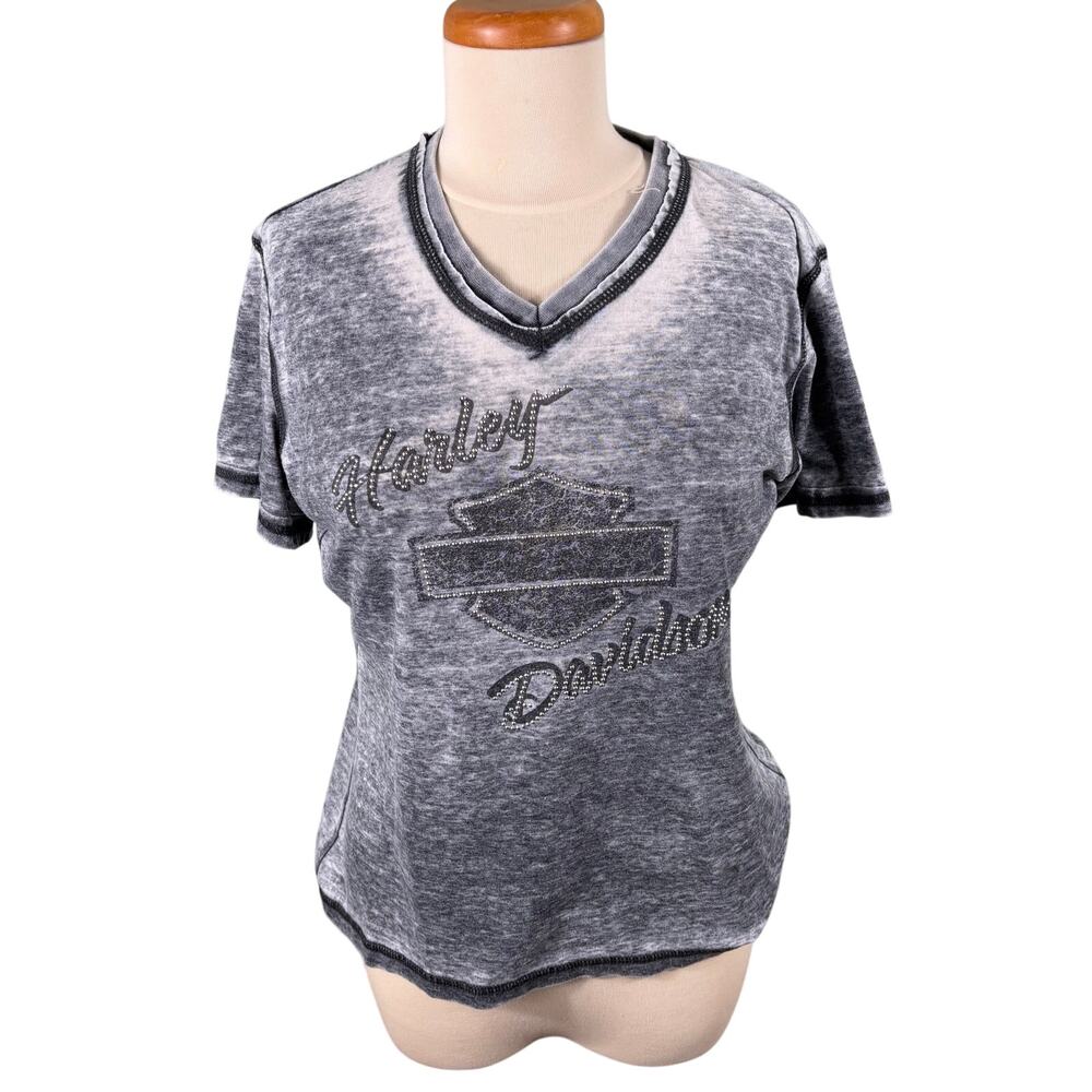 Harley Davidson Wild West Women Large Gray Distressed Lubbock Texas V-Neck Shirt